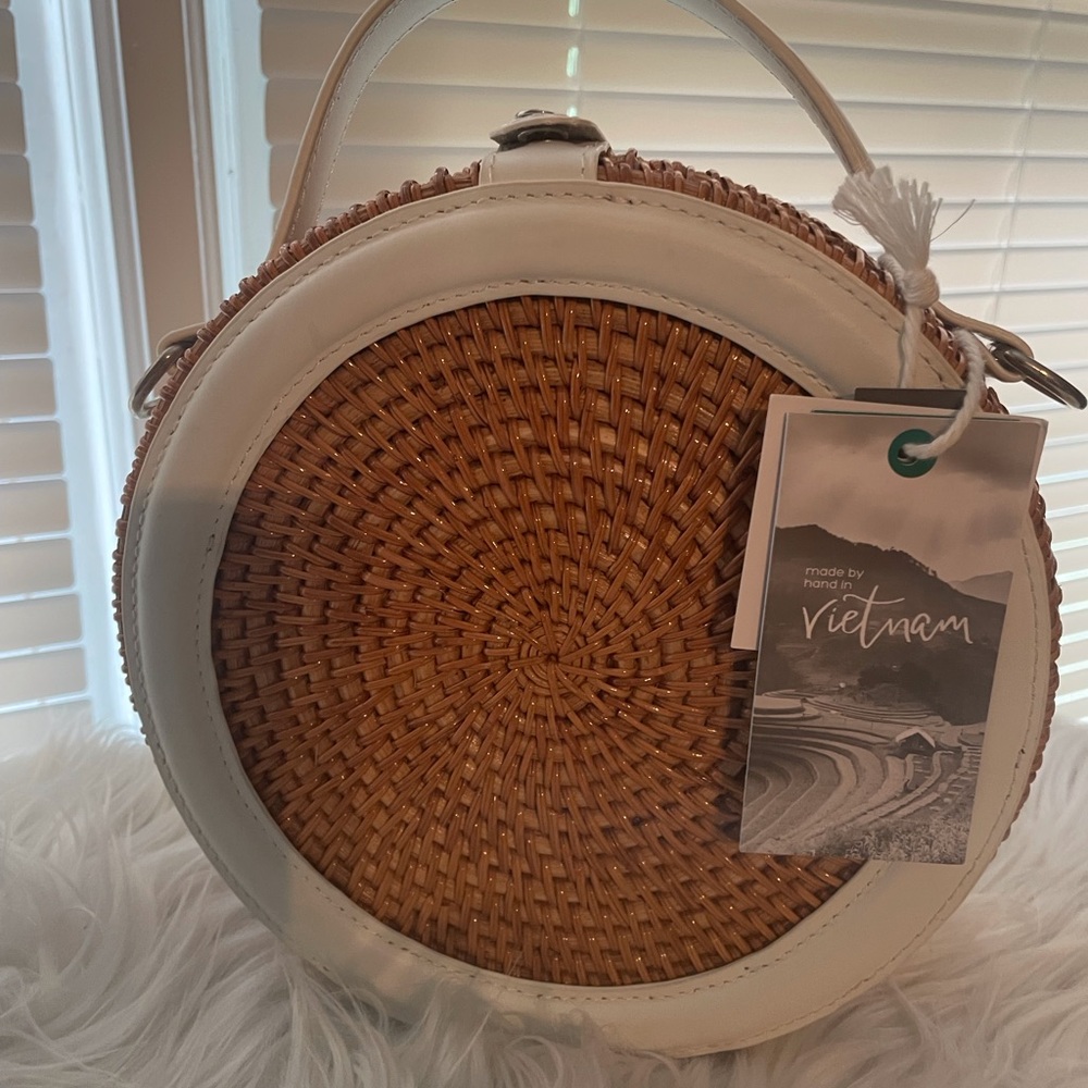White and Brown Crossbody Woven Bag